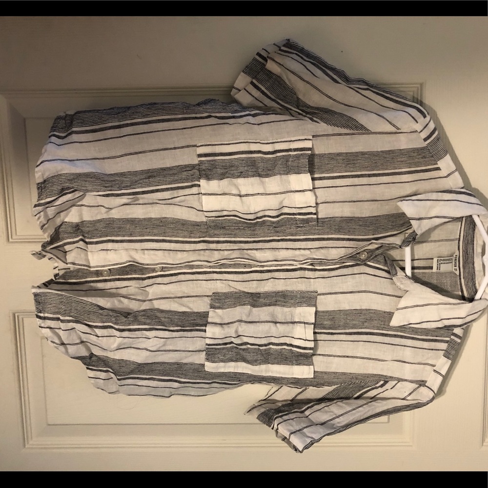 Button Up Grey & White Stripe Shirt